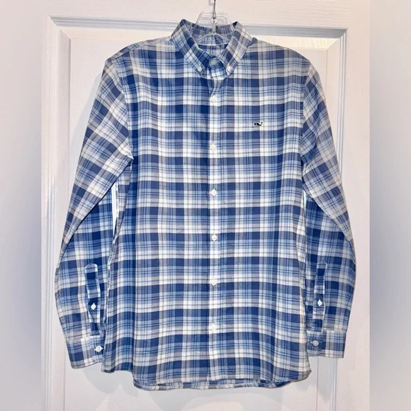 VINEYARD VINES boys plaid dress whale shirt teen size 16 -mint